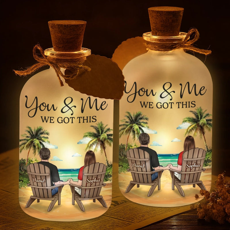 Custom Glass Bottle LED Light - Personalized Anniversary Wedding Gifts For Husband And Wife, Him And Her - Hand In Hand, No Matter What