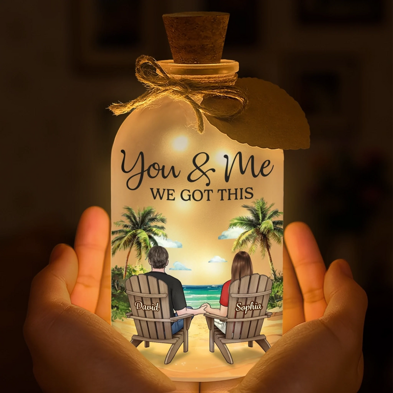 Custom Glass Bottle LED Light - Personalized Anniversary Wedding Gifts For Husband And Wife, Him And Her - Hand In Hand, No Matter What