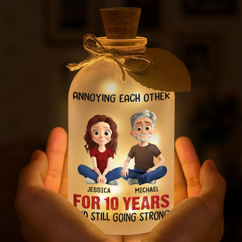 Custom Glass Bottle LED Light - Personalized Anniversary Wedding Gifts For Husband And Wife, Him And Her - Two Weirdos, One Love Story