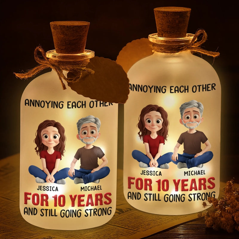Custom Glass Bottle LED Light - Personalized Anniversary Wedding Gifts For Husband And Wife, Him And Her - Two Weirdos, One Love Story