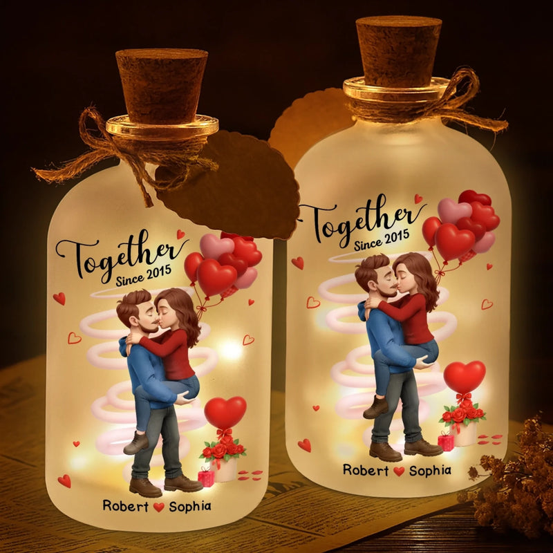 Custom Glass Bottle LED Light - Personalized Anniversary Wedding Gifts For Husband And Wife, Him And Her - You Complete My Light
