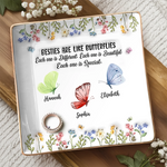Custom Butterfly Full-Print Jewelry Dish - Personalized Best Friend Birthday Gifts For Women, Besties, Sisters, BFF  - Friends Are Flowers That Never Fade