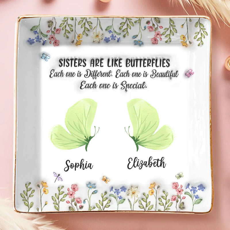 Custom Butterfly Full-Print Jewelry Dish - Personalized Best Friend Birthday Gifts For Women, Besties, Sisters, BFF  - Friends Are Flowers That Never Fade