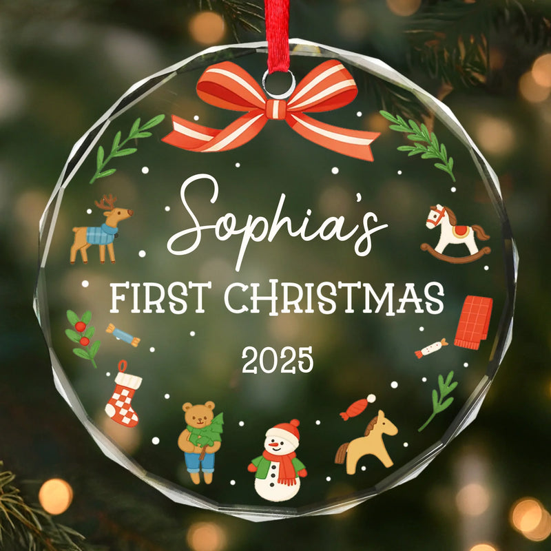 Custom Baby First Christmas Glass Ornament - Personalized Christmas Baby Shower, Gifts For New Moms, New Dads, New Parents - Baby’s First Sparkle