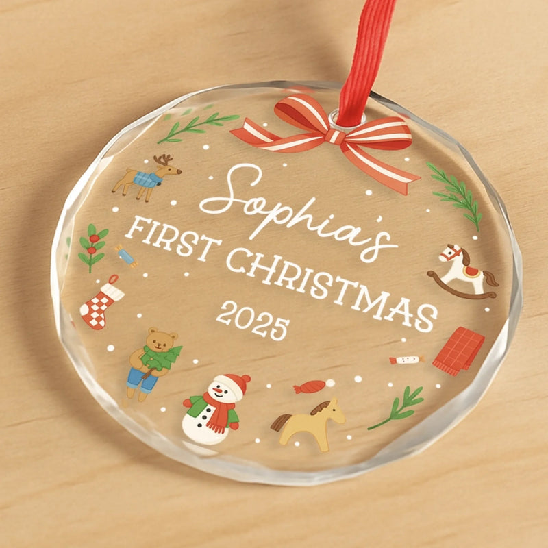 Custom Baby First Christmas Glass Ornament - Personalized Christmas Baby Shower, Gifts For New Moms, New Dads, New Parents - Baby’s First Sparkle