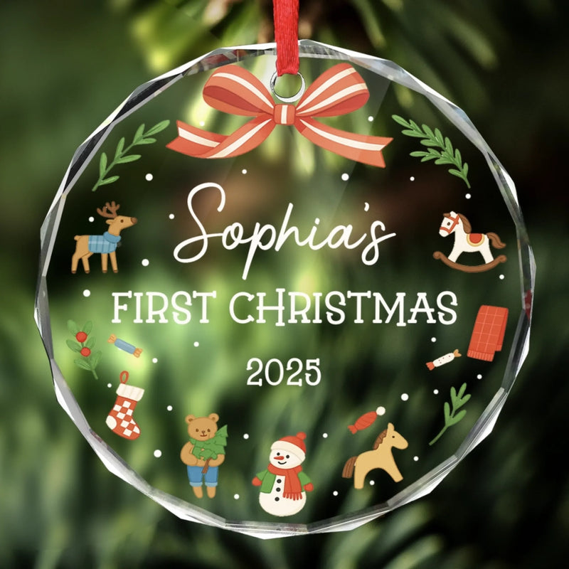 Custom Baby First Christmas Glass Ornament - Personalized Christmas Baby Shower, Gifts For New Moms, New Dads, New Parents - Baby’s First Sparkle