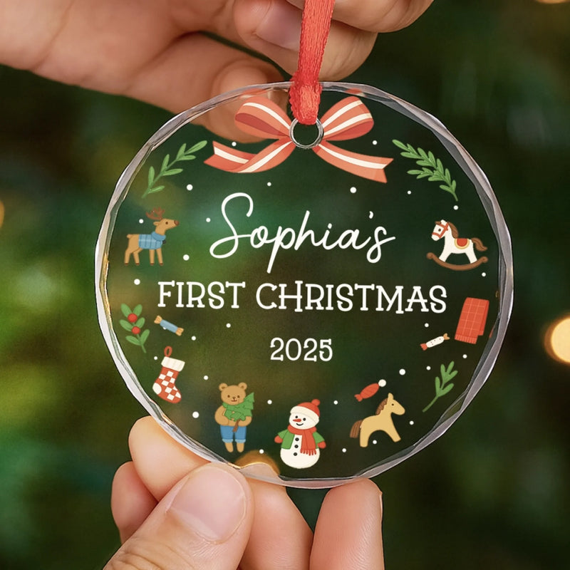 Custom Baby First Christmas Glass Ornament - Personalized Christmas Baby Shower, Gifts For New Moms, New Dads, New Parents - Baby’s First Sparkle