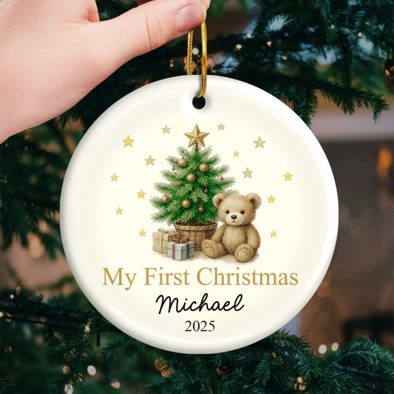 Custom Baby First Christmas Ceramic Ornament - Personalized Christmas Baby Shower, Gifts For New Moms, New Dads, New Parents - A Little Star Is Born