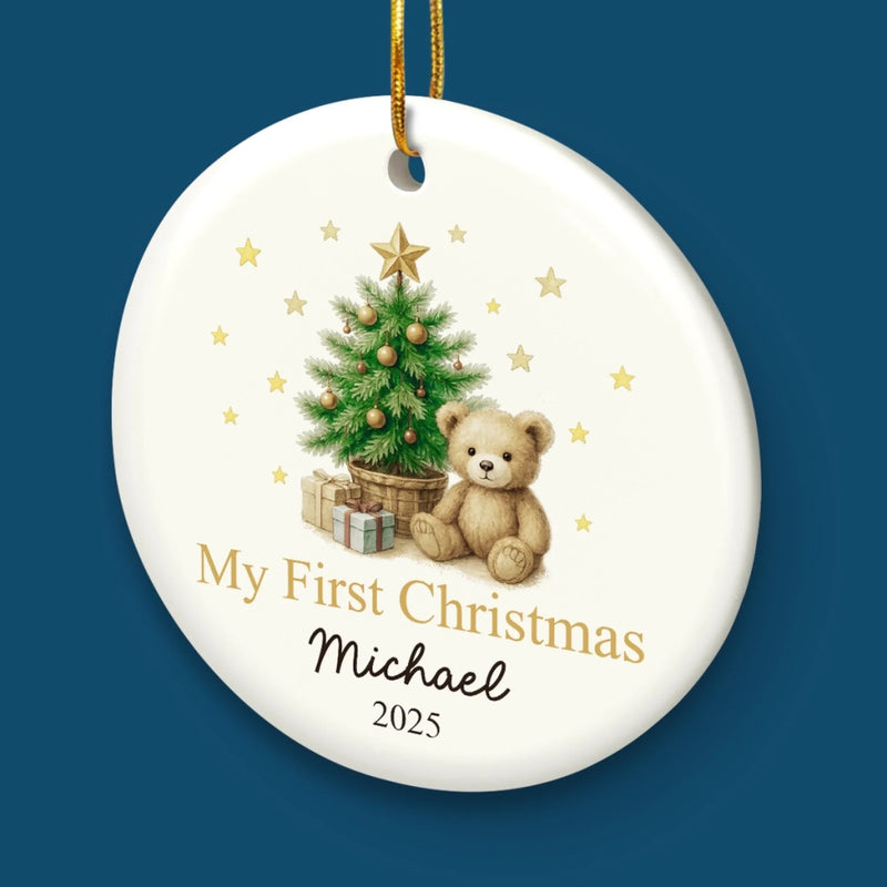 Custom Baby First Christmas Ceramic Ornament - Personalized Christmas Baby Shower, Gifts For New Moms, New Dads, New Parents - A Little Star Is Born