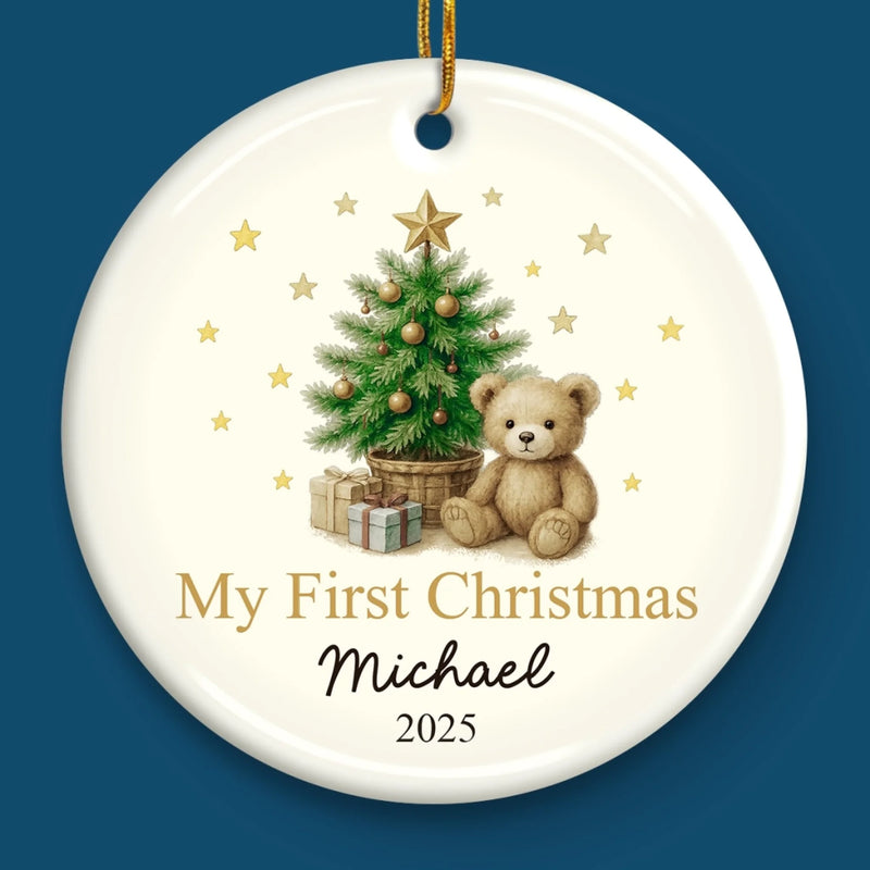 Custom Baby First Christmas Ceramic Ornament - Personalized Christmas Baby Shower, Gifts For New Moms, New Dads, New Parents - A Little Star Is Born