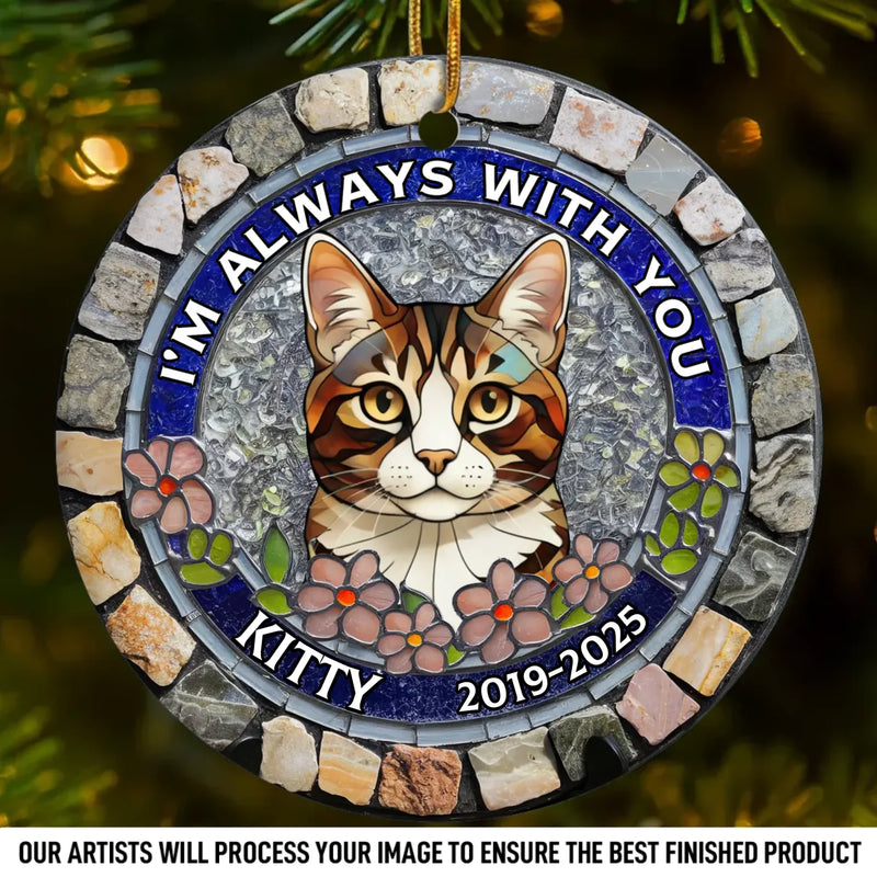 Custom Photo Ceramic Ornament - Personalized Pet Christmas Memorial Sympathy Gifts For Dogs, Cats - Paw Prints Stay Within Our Hearts