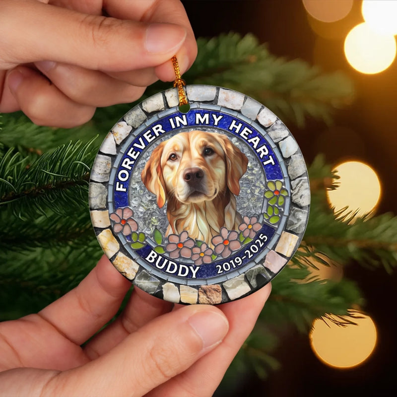 Custom Photo Ceramic Ornament - Personalized Pet Christmas Memorial Sympathy Gifts For Dogs, Cats - Paw Prints Stay Within Our Hearts