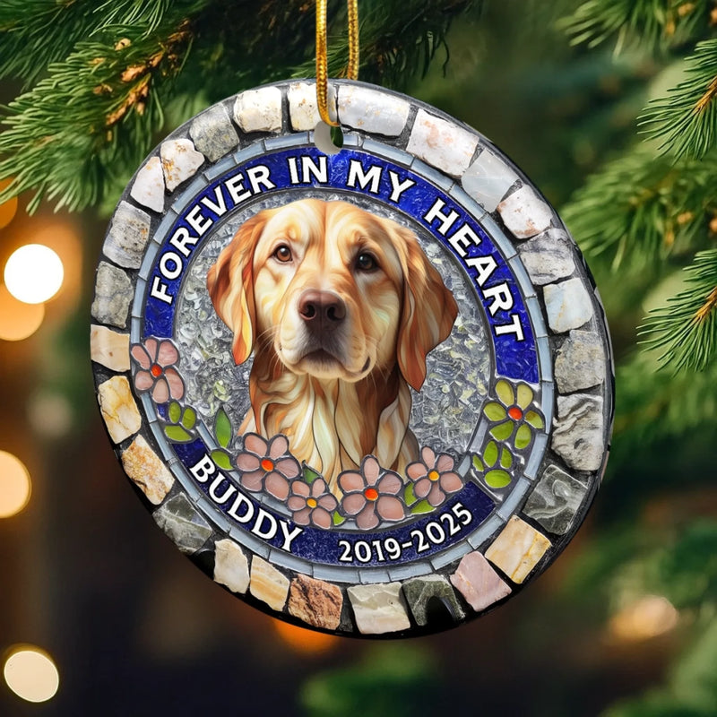 Custom Photo Ceramic Ornament - Personalized Pet Christmas Memorial Sympathy Gifts For Dogs, Cats - Paw Prints Stay Within Our Hearts