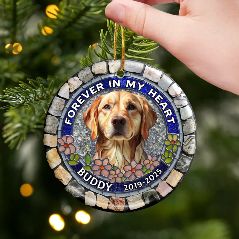Custom Photo Ceramic Ornament - Personalized Pet Christmas Memorial Sympathy Gifts For Dogs, Cats - Paw Prints Stay Within Our Hearts