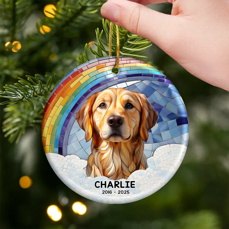 Custom Photo Ceramic Ornament - Personalized Pet Christmas Memorial Sympathy Gifts For Dogs, Cats - Gentle Companions Forever Remembered