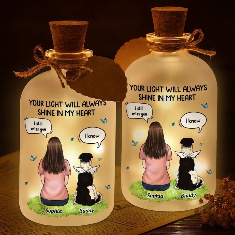 Custom Glass Bottle LED Light - Personalized Pet Christmas Memorial Sympathy Gifts For Dogs - Silent Companions Echo In Time