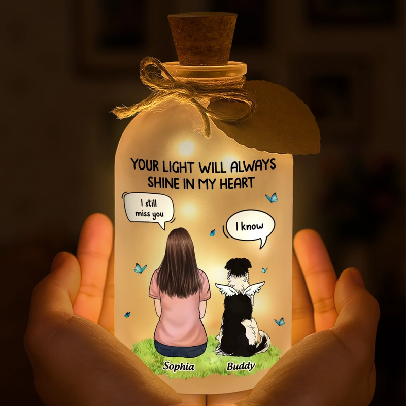 Custom Glass Bottle LED Light - Personalized Pet Christmas Memorial Sympathy Gifts For Dogs - Silent Companions Echo In Time