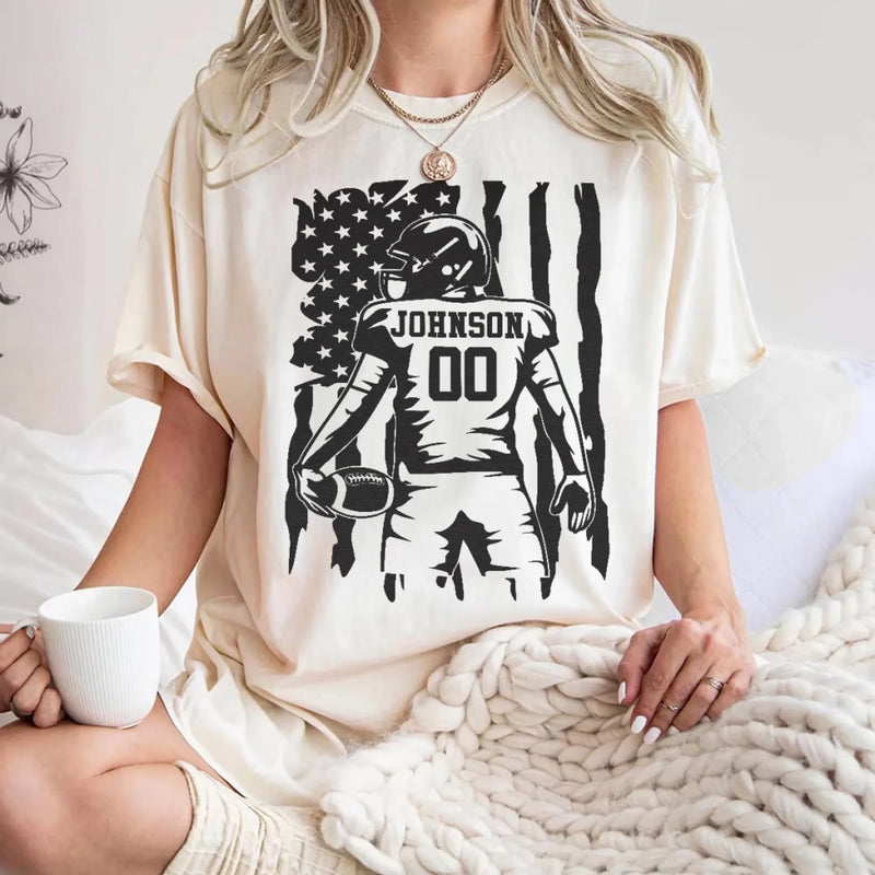 Custom Football Player T-shirt, Hoodie - Personalized Birthday Football Gifts For American Football Players, Football Lovers, NFL Fans - American Football With Flag