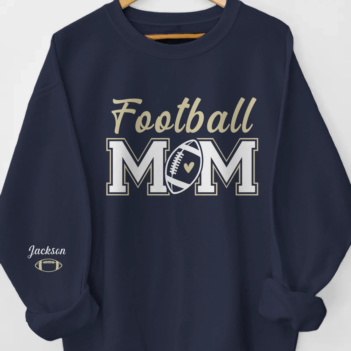 Custom Football Mom Unisex Sweatshirt, Hoodie With Design On Sleeve Personalized Birthday Football Gifts For Mom, Football Lovers, NFL Fans, Sport Lovers - Proud Football Mama with Kids Name