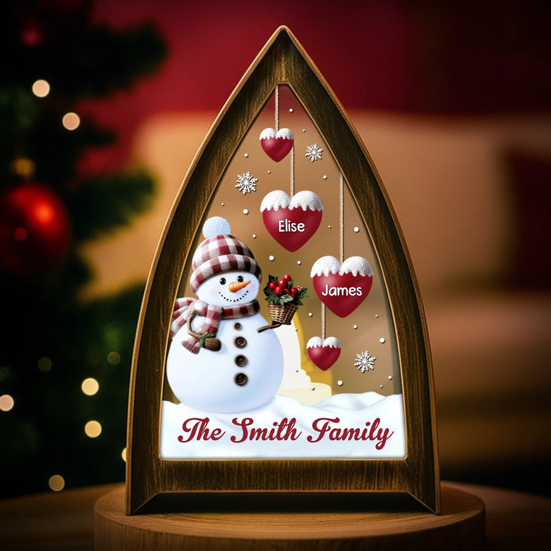 Custom Snowman LED Tabletop Lantern Light - Personalized Christmas Birthday Gifts For Mom, Dad, Brother, Sister, Kids - Love Remains Beyond The Years
