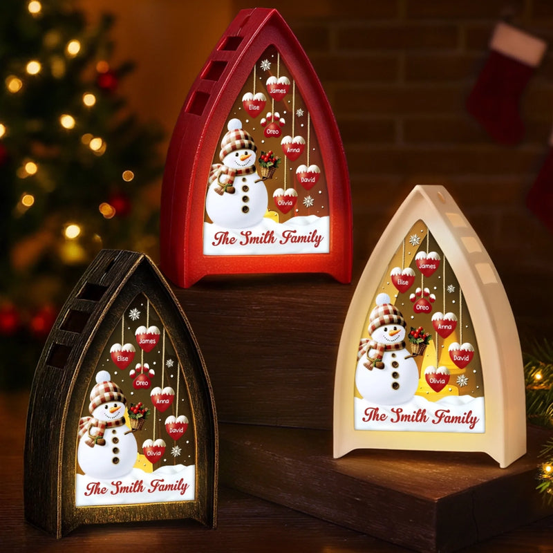 Custom Snowman LED Tabletop Lantern Light - Personalized Christmas Birthday Gifts For Mom, Dad, Brother, Sister, Kids - Love Remains Beyond The Years