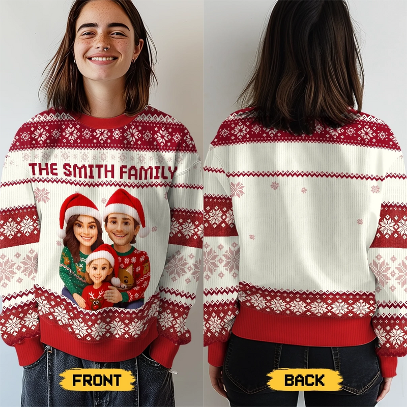 Custom Photo Unisex Ugly Sweatshirt - Personalized  Christmas Birthday Gifts For Mom, Dad, Brother, Sister, Kids - All Wrapped Up In Love