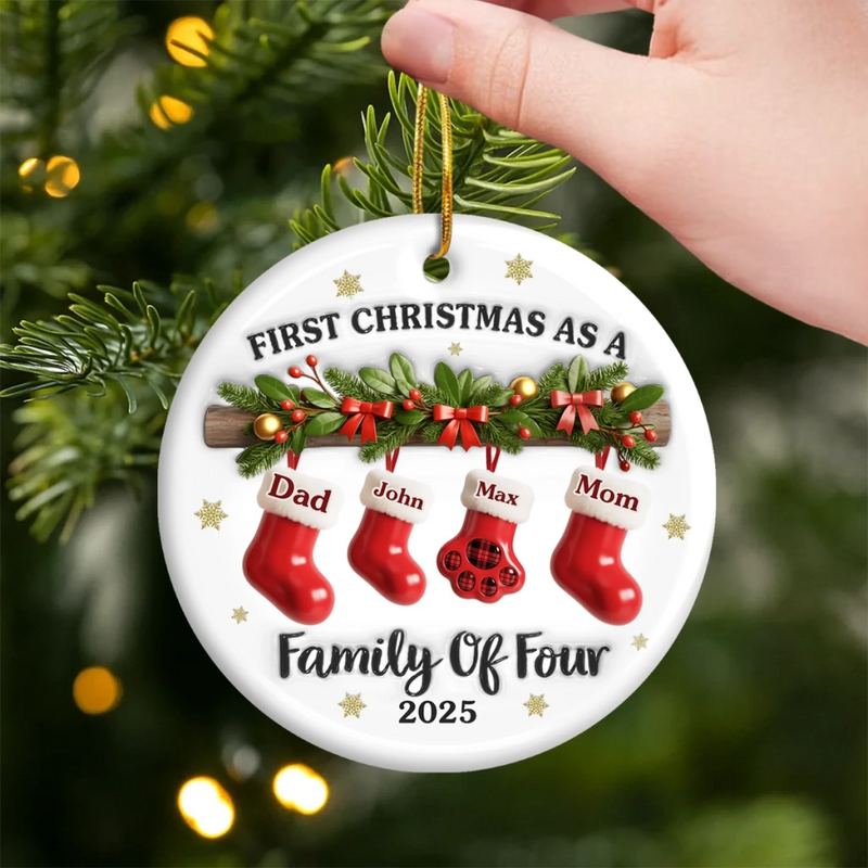 Custom First Christmas Ceramic Ornament - Personalized Christmas Birthday Gifts For Family, Dog Cat Lovers - Our First Noel As A Family