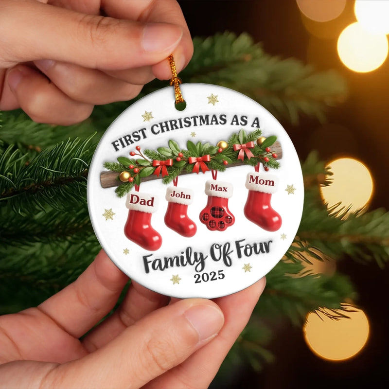 Custom First Christmas Ceramic Ornament - Personalized Christmas Birthday Gifts For Family, Dog Cat Lovers - Our First Noel As A Family