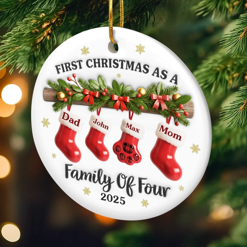 Custom First Christmas Ceramic Ornament - Personalized Christmas Birthday Gifts For Family, Dog Cat Lovers - Our First Noel As A Family