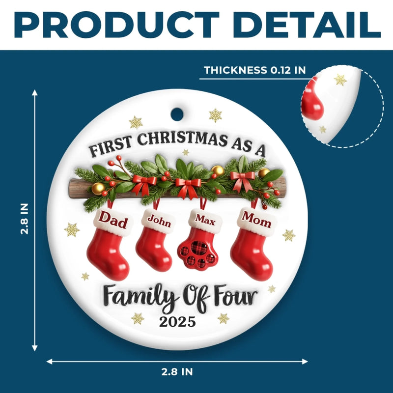 Custom First Christmas Ceramic Ornament - Personalized Christmas Birthday Gifts For Family, Dog Cat Lovers - Our First Noel As A Family