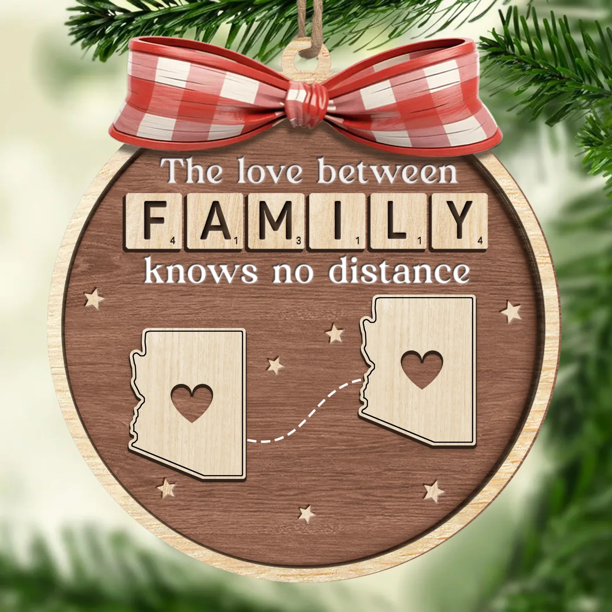 Custom Long Distance Wood Ornament - Personalized Christmas Birthday G – PawUnique