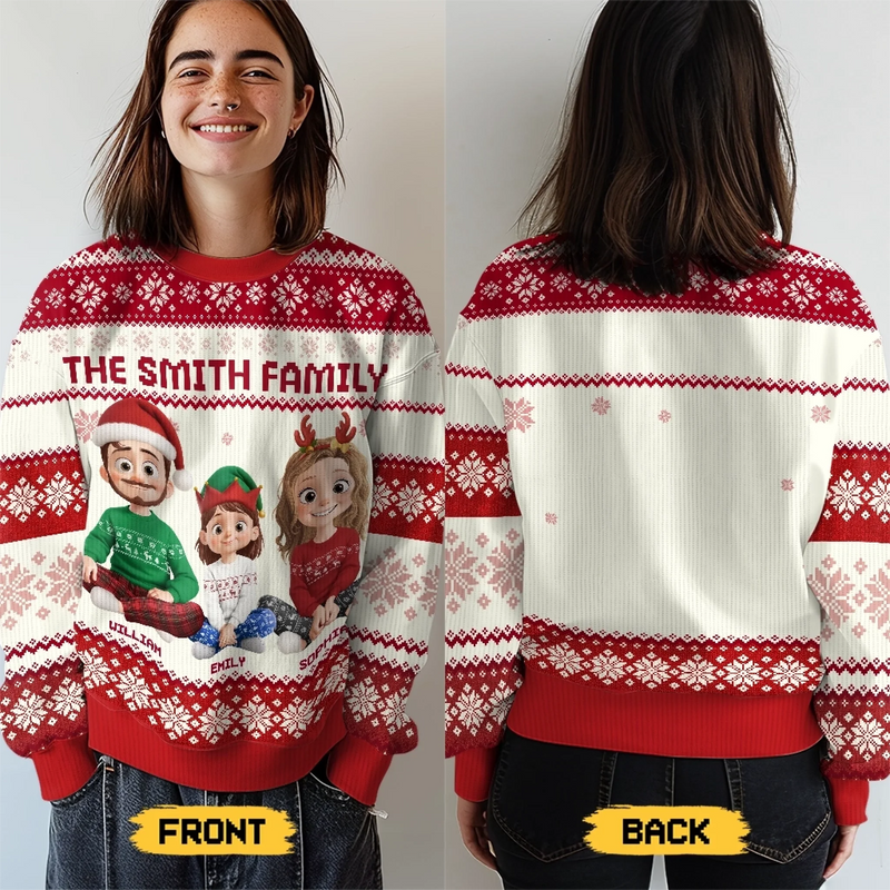 Custom Unisex Ugly Sweatshirt - Personalized  Christmas Birthday Gifts For Family, Dog Cat Lovers - Santa’s Favorite Family
