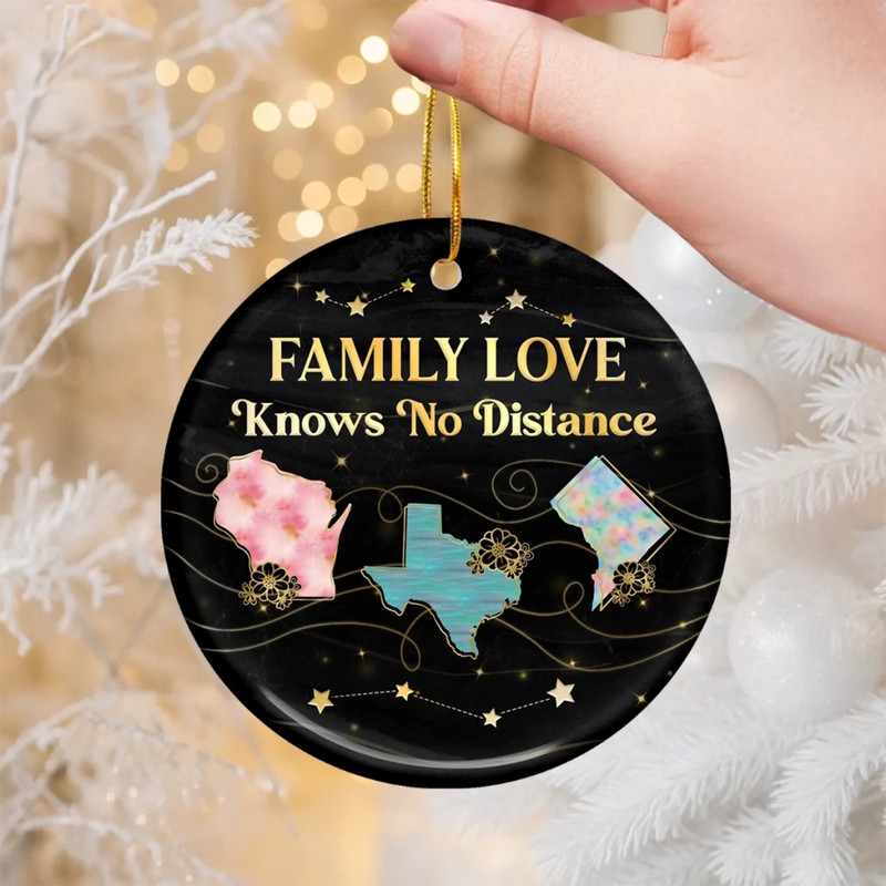 Custom Long Distance Ceramic Ornament - Personalized Christmas Birthday Gifts For Mom, Dad, Brother, Sister, Kids - Wherever We Are, Love Finds The Way