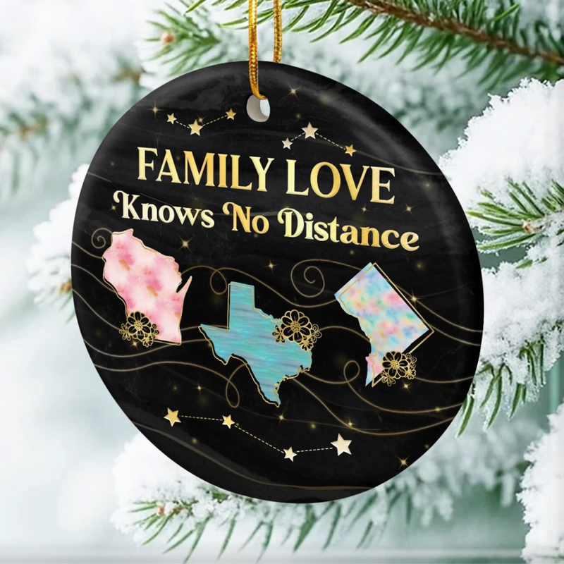 Custom Long Distance Ceramic Ornament - Personalized Christmas Birthday Gifts For Mom, Dad, Brother, Sister, Kids - Wherever We Are, Love Finds The Way
