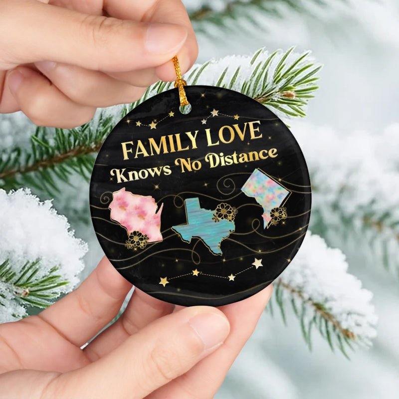Custom Long Distance Ceramic Ornament - Personalized Christmas Birthday Gifts For Mom, Dad, Brother, Sister, Kids - Wherever We Are, Love Finds The Way