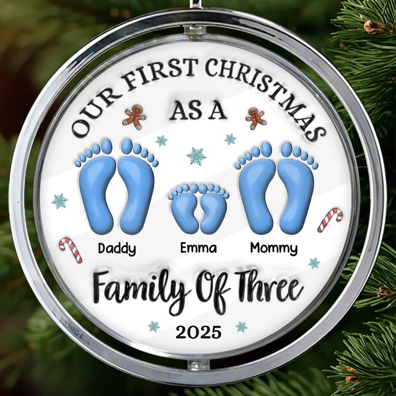 Custom First Christmas Acrylic Rotating Ornament - Personalized Christmas Birthday Gifts For Mom, Dad, Brother, Sister, Kids - Hearts Gather Around The Tree