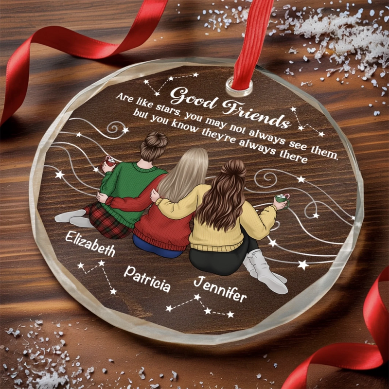 Custom Circle Glass Ornament - Personalized Christmas Best Friend Birthday Gifts For Women, Besties, Sisters, BFF - Our Story Glitters
