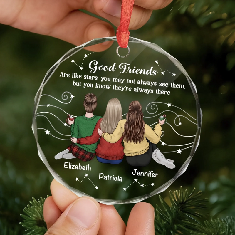 Custom Circle Glass Ornament - Personalized Christmas Best Friend Birthday Gifts For Women, Besties, Sisters, BFF - Our Story Glitters