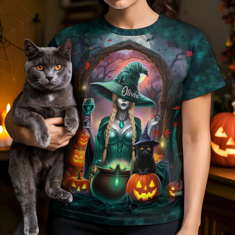 Custom Unisex T-shirt - Personalized Halloween Witchy Gifts For Besties, Sisters, BFF, Family, Yourself - Living Free With A Spellbound Heart