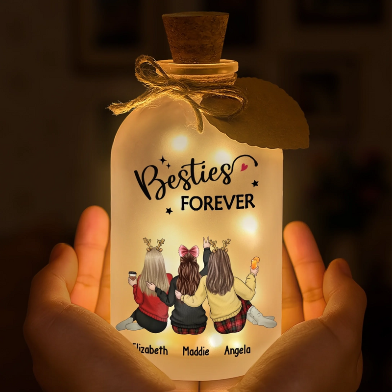 Custom Glass Bottle LED Light - Personalized Christmas Best Friend Birthday Gifts For Women, Besties, Sisters, BFF - Together Forever Through Every Moment