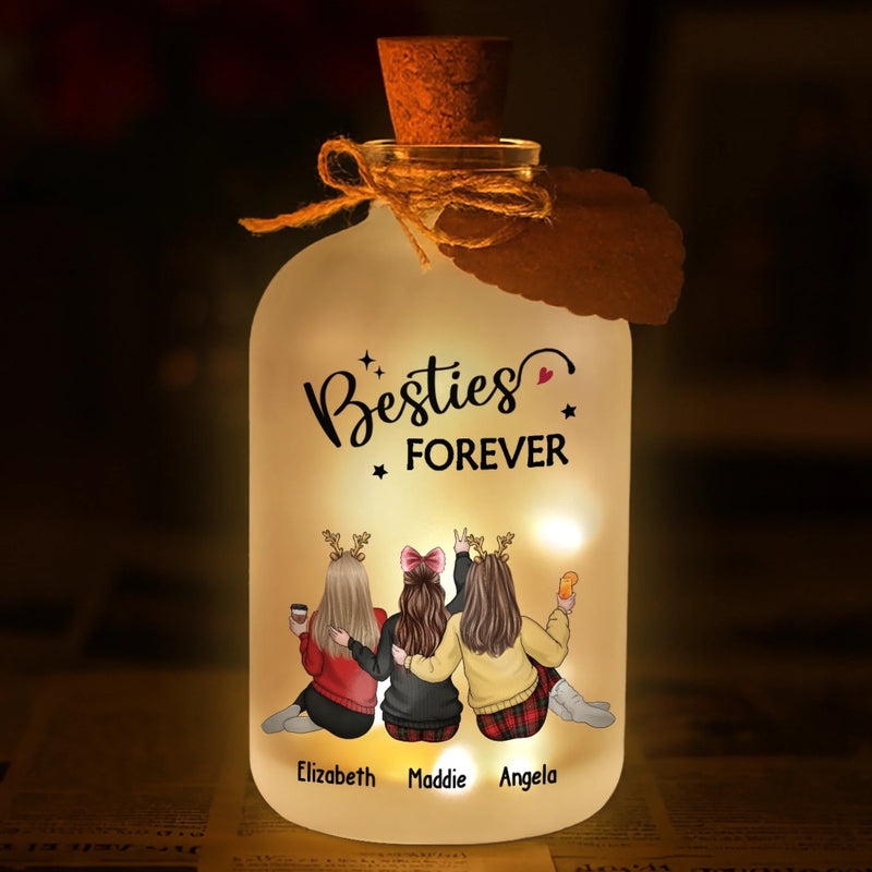 Custom Glass Bottle LED Light - Personalized Christmas Best Friend Birthday Gifts For Women, Besties, Sisters, BFF - Together Forever Through Every Moment