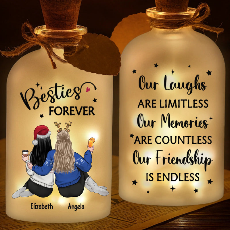 Custom Glass Bottle LED Light - Personalized Christmas Best Friend Birthday Gifts For Women, Besties, Sisters, BFF - Together Forever Through Every Moment