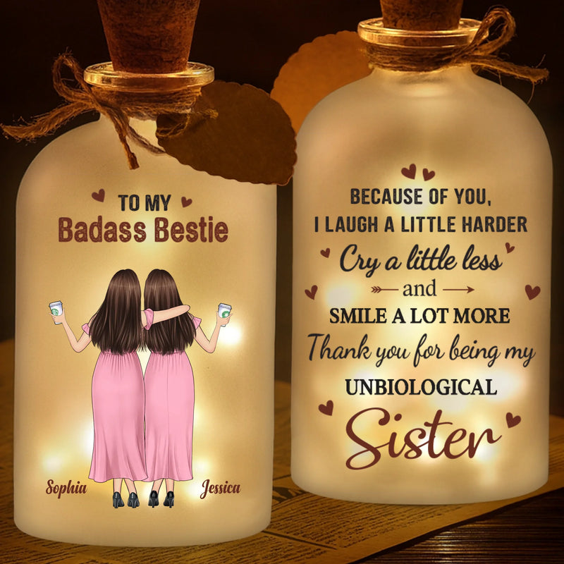 Custom Glass Bottle LED Light - Personalized Christmas Best Friend Birthday Gifts For Women, Besties, Sisters, BFF - Bestie Laughs Brighten My Days
