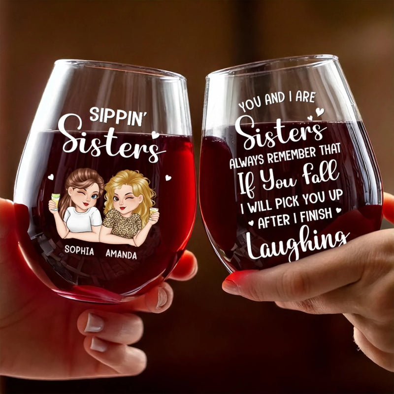 Custom Wine Glass - Personalized Best Friend Birthday Gifts For Women, Besties, Sisters, BFF - Forever My Drinking Buddy