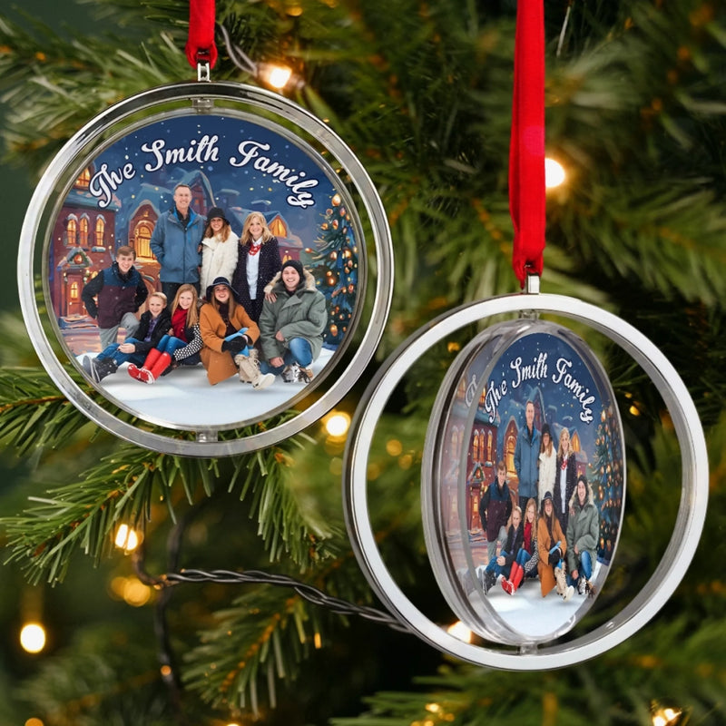 Custom Photo Acrylic Rotating Ornament - Personalized Christmas Birthday Gifts For Mom, Dad, Brother, Sister, Kids - Hearts Together This Christmas Season