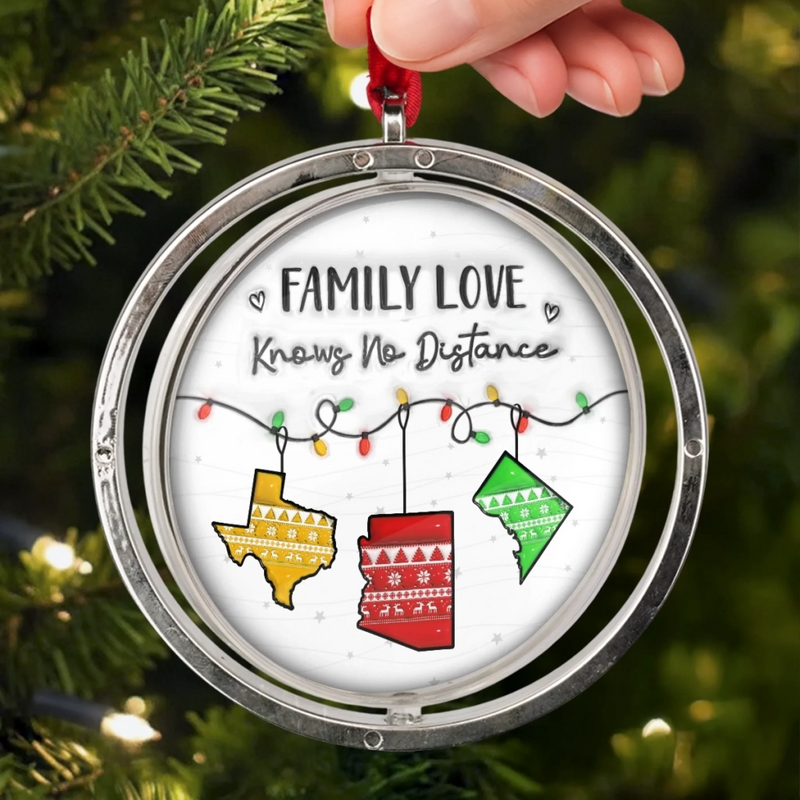 Custom Long Distance Acrylic Rotating Ornament - Personalized Christmas Birthday Gifts For Mom, Dad, Brother, Sister, Kids - Love Makes Every Christmas Bright