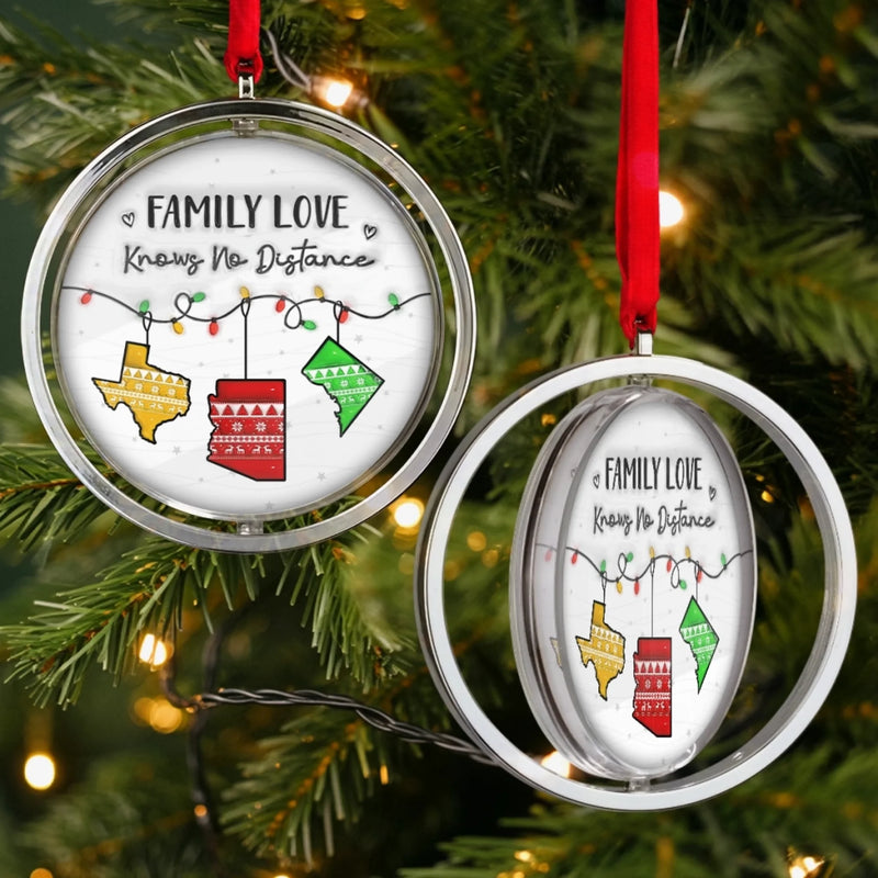 Custom Long Distance Acrylic Rotating Ornament - Personalized Christmas Birthday Gifts For Mom, Dad, Brother, Sister, Kids - Love Makes Every Christmas Bright