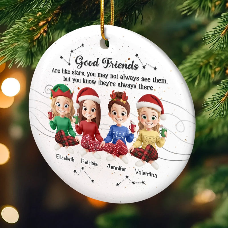Custom Ceramic Ornament - Personalized Best Friend Christmas Birthday Gifts For Women, Besties, Sisters, BFF - Besties And Bubbly Joy