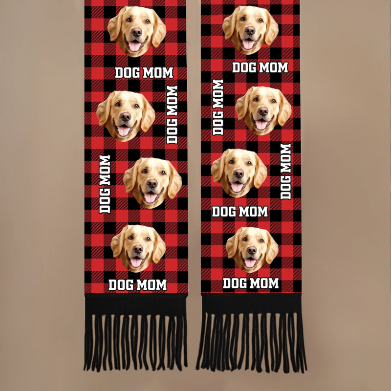 Custom Photo Wool Scarf With Tassel - Personalized  Christmas Birthday Gifts For Dog Cat Lovers, Dog Dad And Mom, Cat Owners - Fetch Queen