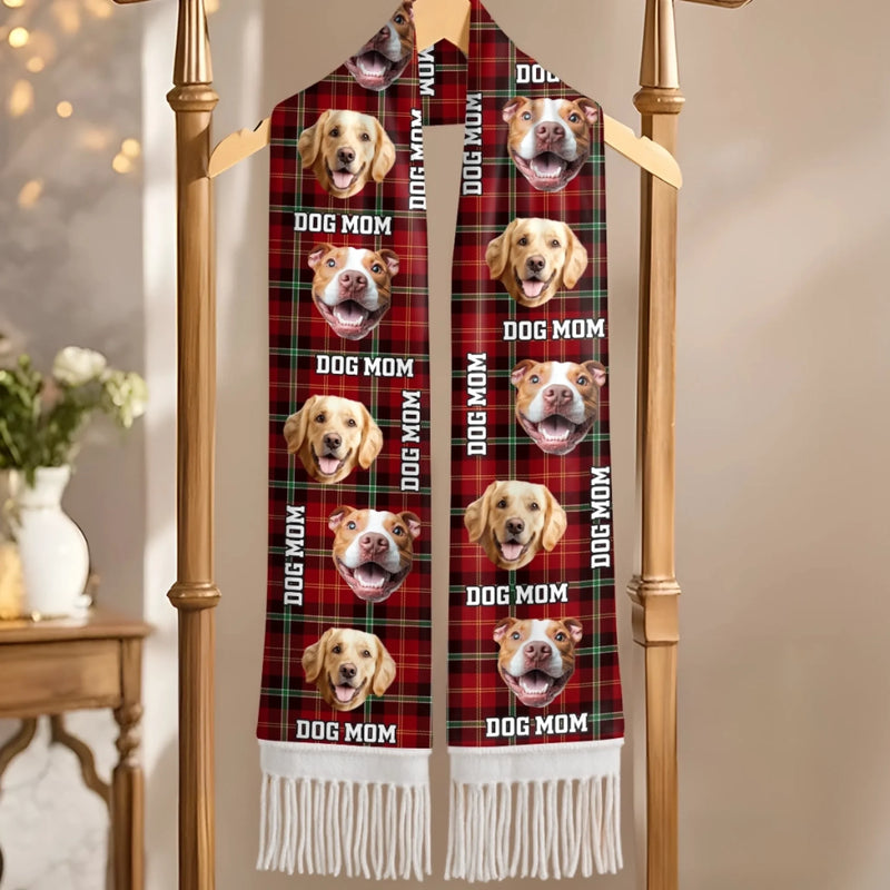 Custom Photo Wool Scarf With Tassel - Personalized  Christmas Birthday Gifts For Dog Cat Lovers, Dog Dad And Mom, Cat Owners - Fetch Queen